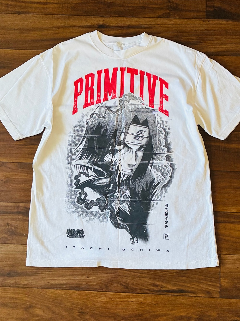 Primitive X Naruto Shippuden Men’s L White Graphic Print Short Sleeve Shirt